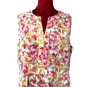 J Jill love linen shift dress pink yellow orange floral sleeveless pockets sz L
